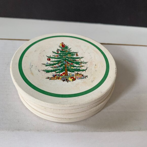 SPODE ROUND COASTERS 4 COUNT CHRISTMAS TREE - Picture 1 of 5
